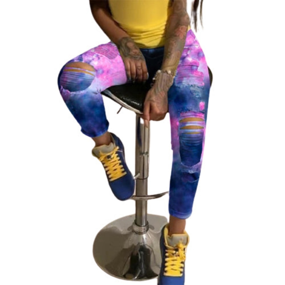 Tie-Dye Stretch Ripped Jeans